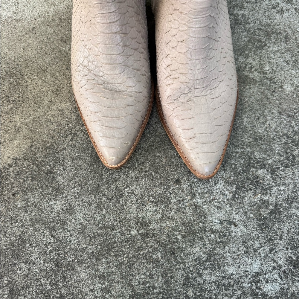 Matisse Croc-Embossed Pointed Ankle Boots in Light Taupe - Picture 5 of 7